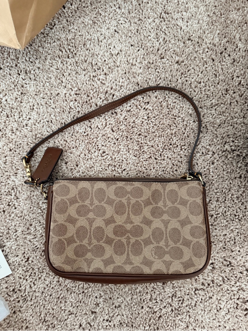 Coach Small Signature Canvas Shoulder Bag in Khaki and Chocolate - Picture 3 of 3